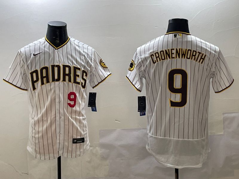 Men San Diego Padres #9 Cronenworth White Stripe Elite 2025 Nike MLB Jersey style 4